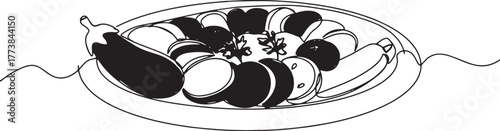 Whimsical Vegetable Medley: A continuous line illustration of ra