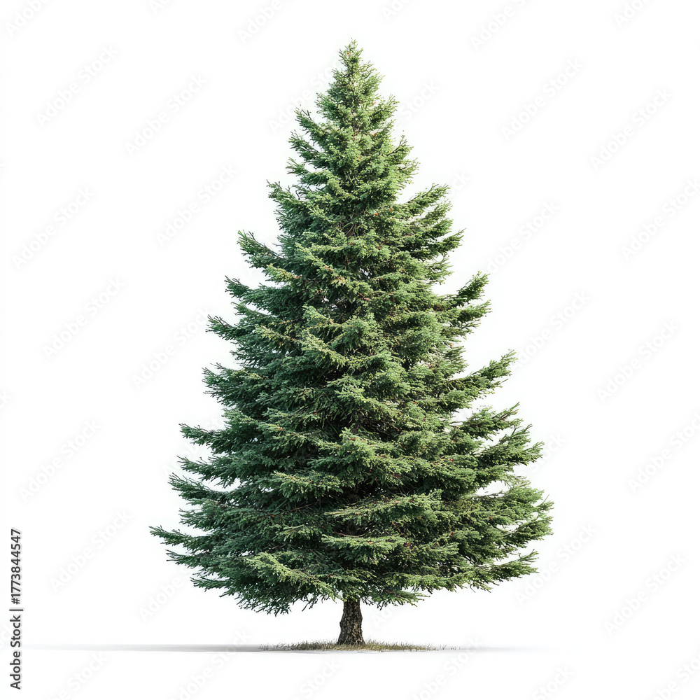 Fototapeta premium Single fir tree isolated white background with lush green needles