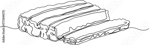 Monochrome line art illustration of sliced bbq brisket on a whit