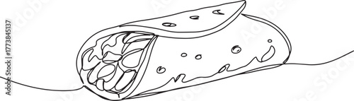 Minimalist line drawing of a delicious gyro wrap on a white back