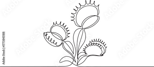 Minimalist Venus Flytrap Continuous Line Art for Botanical Illus