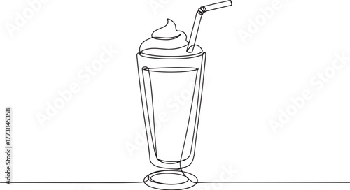 Minimalist line art illustration of a milkshake with whipped cre
