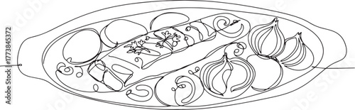 Minimalist line drawing of plokkfisku a traditional icelandic fi