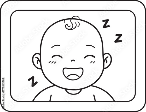 Charming illustration of a sleeping baby in a frame radiating pu