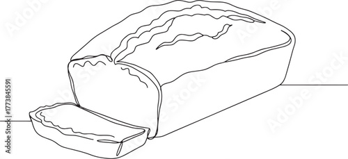 Minimalist line art depicting a loaf of zucchini bread with a si