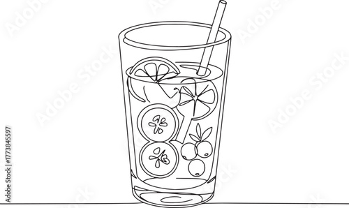 Minimalist line art of refreshing infused water with fruits and