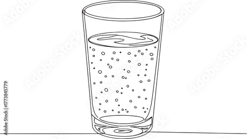 Elegant glass of sparkling water illustration with ascending bub