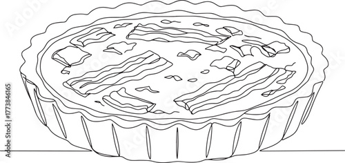 Elegant single line drawing showcases a classic french quiche lo
