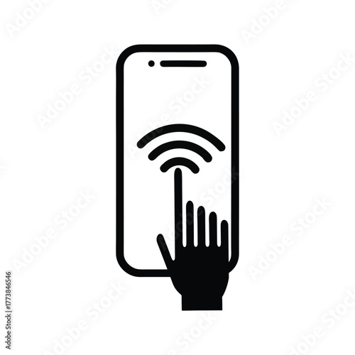 Hand touching a smartphone screen concept of mobile technology, communication, and digital interaction simple vector illustration of a hand interacting with a phone vector icon