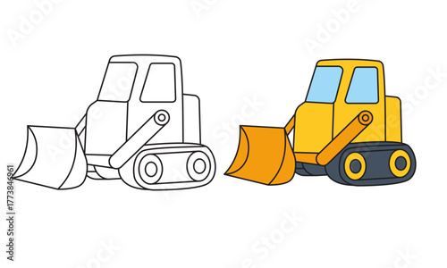 Cute Bulldozer Coloring Page for Kids Learning Activity