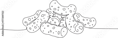 Continuous line drawing showcasing a snack of crunchy cheesy puf