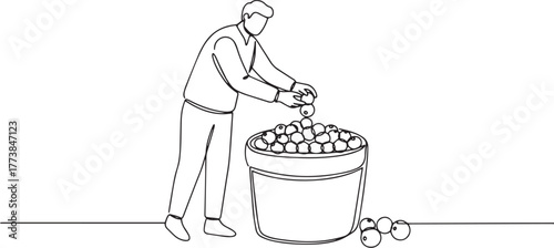 Man collecting cranberries line art illustration, simple design