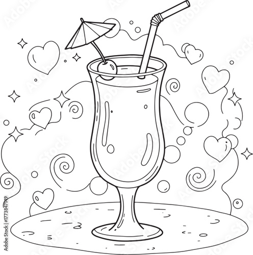 Whimsical virgin cocktail illustration with heart and star embel