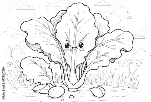 Whimsical Mustard Greens Illustration: A charming vegetable char