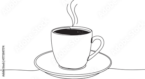 Single continuous line drawing of steaming Turkish coffee served