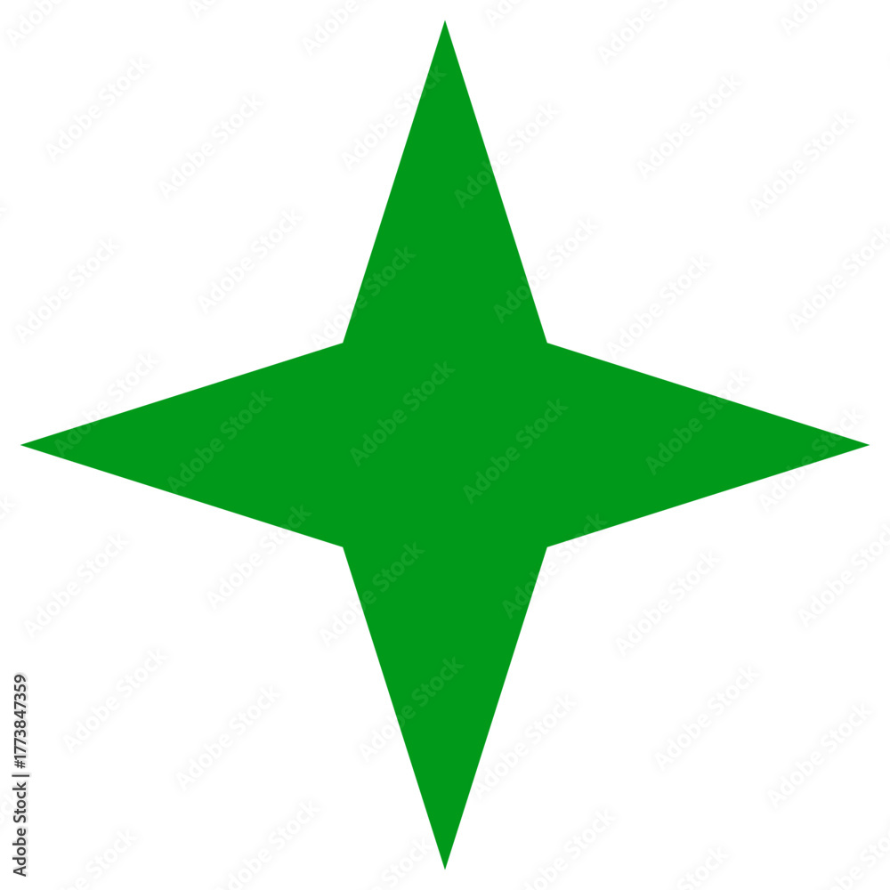 Obraz premium Sharp Green Four-Point Star or Cross Vector Graphic