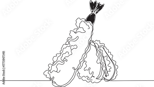 Elegant minimal continuous line drawing of japanese tempura shri