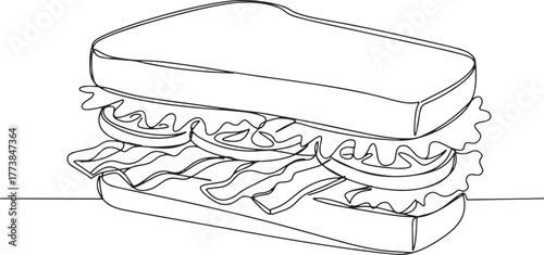 Modern line art illustration of a classic blt sandwich on white