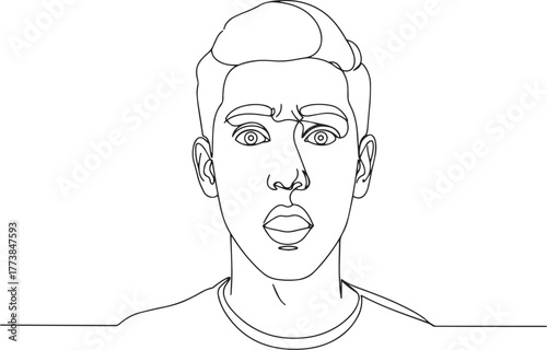 Minimalist Line Art Portrait of Man Expressing Surprise or Shock