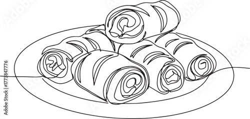 Minimalist line art depicting savory rolls arranged artfully on
