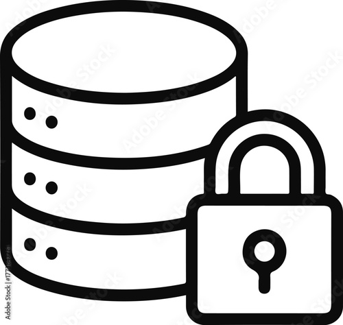 Database security icon with padlock and stacked disks