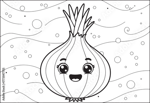 Cute cartoon onion character illustration for children's colorin