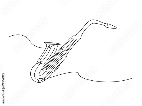 Saxophone outline draw illustration. Continuous line art drawing of Saxophone Music Intrument. Editable stroke.