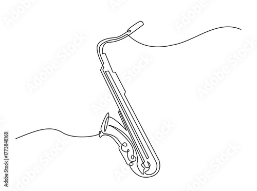 Saxophone outline draw illustration. Continuous line art drawing of Saxophone Music Intrument. Editable stroke.