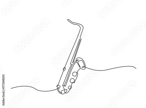 Saxophone outline draw illustration. Continuous line art drawing of Saxophone Music Intrument. Editable stroke.