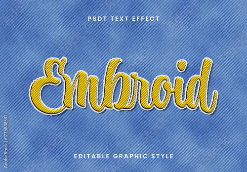Yellow And Blue Realistic Embroidery Text Effect Script Stitch Textile Font