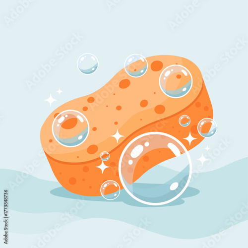 Cleaning Sponge with Bubbles Vector Illustration
