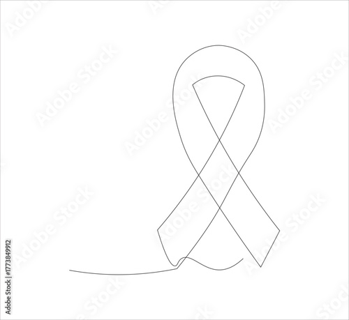 Continuous line Black awareness ribbon on white background. Symbol of sadness and melanoma.vector illustration