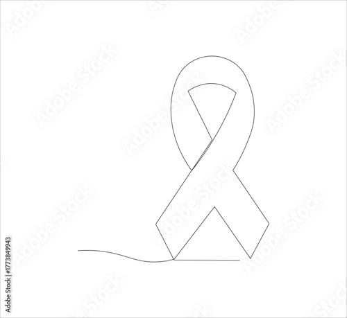 Continuous line Black awareness ribbon on white background. Symbol of sadness and melanoma.vector illustration