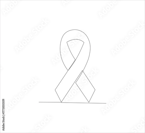 Continuous line Black awareness ribbon on white background. Symbol of sadness and melanoma.vector illustration