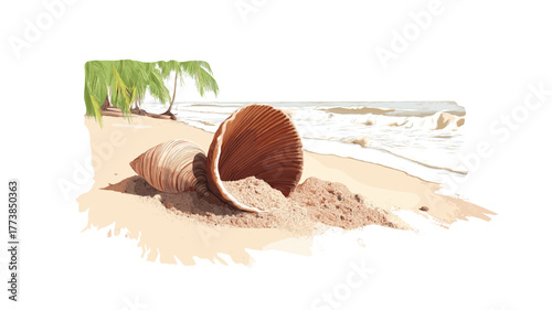 Shell Beach. Shell Beach hand drawn watercolor illustration