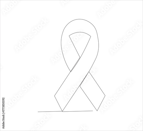 Continuous line Black awareness ribbon on white background. Symbol of sadness and melanoma.vector illustration