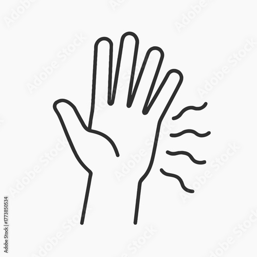 A simple line drawing of a human hand with radiating wavy lines, visually representing a tingling sensation, numbness, or discomfort, indicative of health issues.