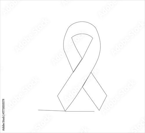 Continuous line Black awareness ribbon on white background. Symbol of sadness and melanoma.vector illustration