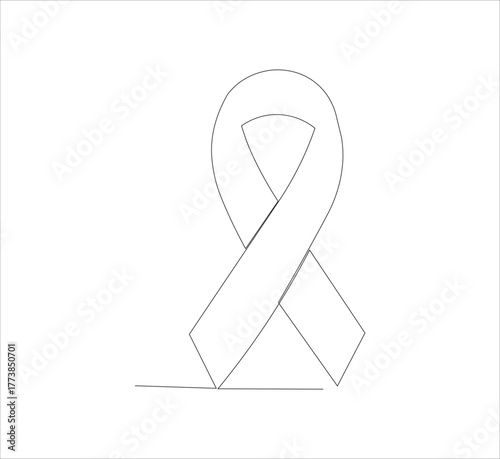 Continuous line Black awareness ribbon on white background. Symbol of sadness and melanoma.vector illustration