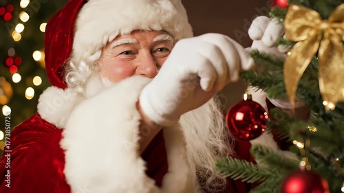 Man in festive costume decorating ornament
