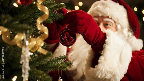 Man in festive costume decorating ornament