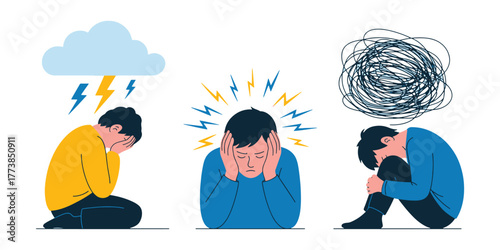 Mental health illustration depicting anxiety stress and emotional turmoil in people