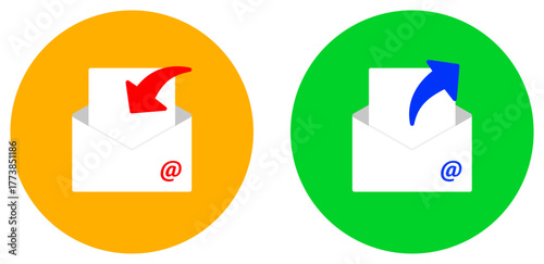 Email Vector Icons Two Colorful Circles with White Envelopes and Arrows