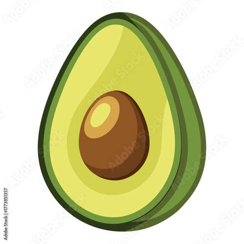 Fresh ripe avocado fruit icon with a visible half cut seed perfect for healthy food and culinary design