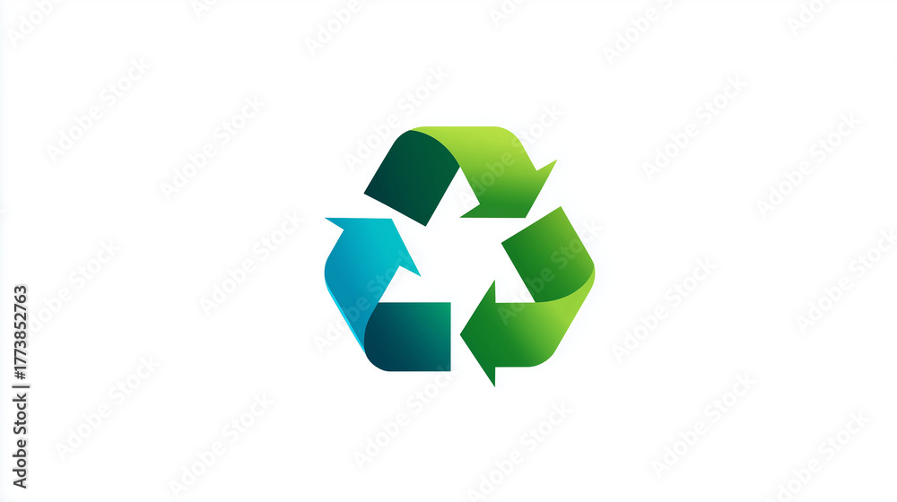 Obraz premium Iconic three-arrow recycling sign encourages circular economy, eco living and awareness for waste reduction