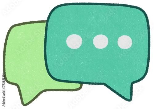 Chat icon or conversation message box, cartoon style with crayon texture.