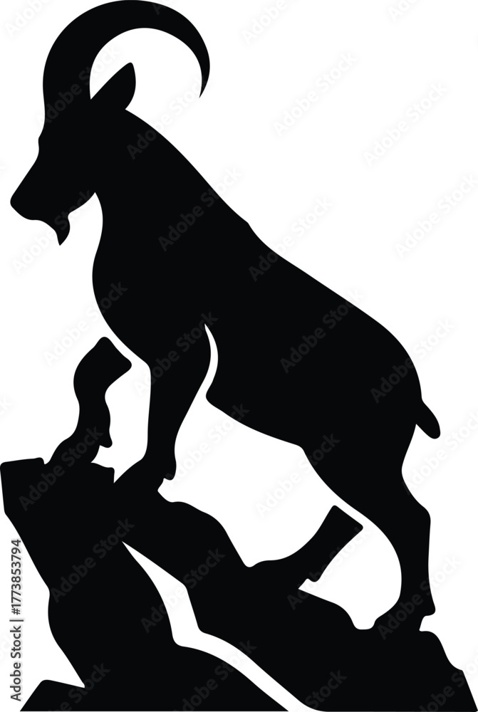 Fototapeta premium Silhouette ibex standing on rock face wildlife animal Vector illustration