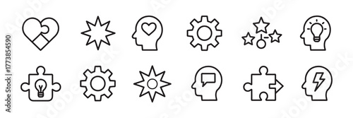 Icon set for business creative process innovation and problem solving concepts