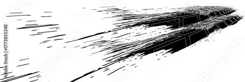 Tire tracks. Abstract wheel braking distance, tread silhouette brush. Isolated vector strip of cars or motorbikes. Vehicle tires, rubber road track, vector