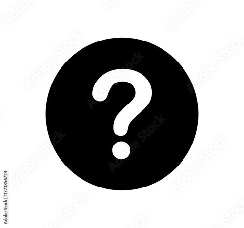 white question mark icon on round clack circle on transparent background